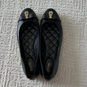 Michael Kors Black Quilted Flats with Gold Logo